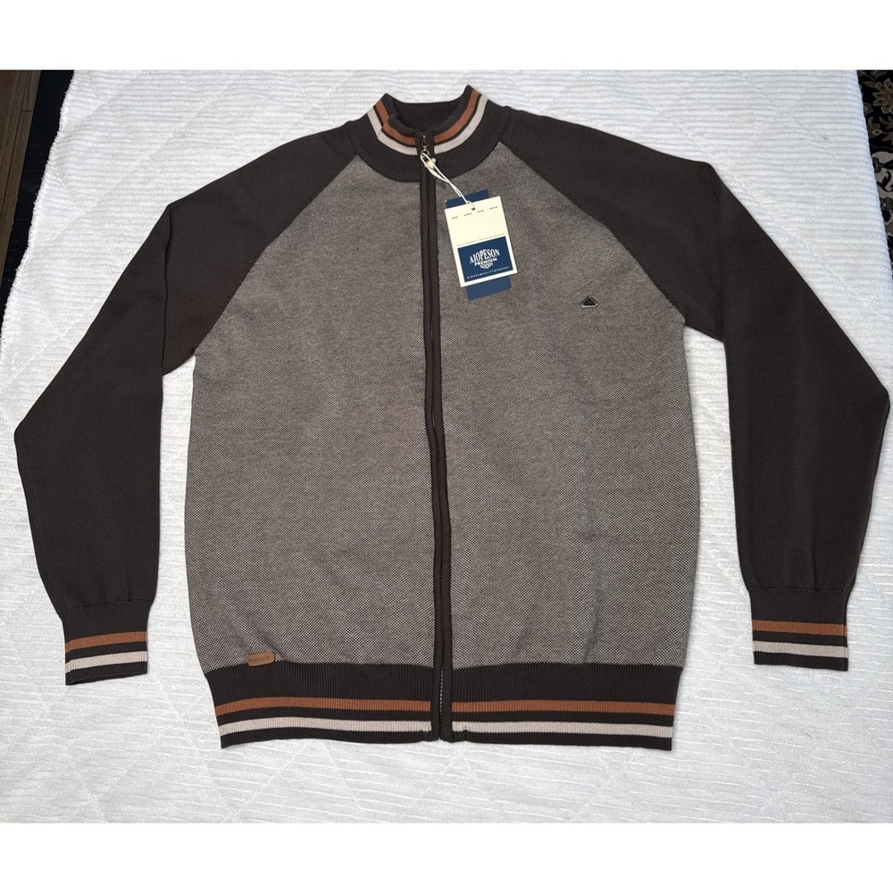 Aiopeson Sweater NWT Men's Zip Splice Cardigan XXL Brown Streetwaer Banded Waist
